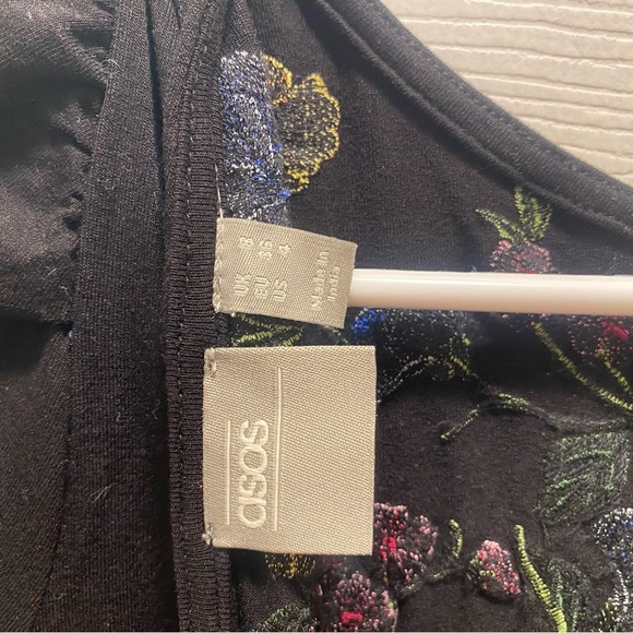 ASOS womens black floral embroidered surplice open back midi dress - Picture 6 of 6